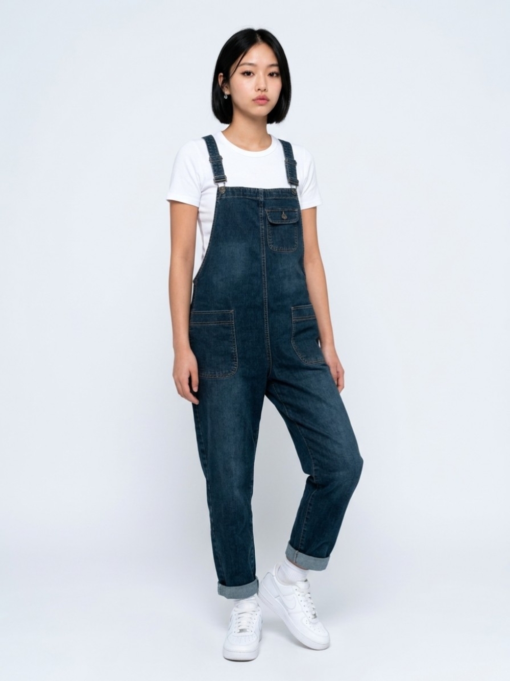Women’s Dark Denim Overalls with Adjustable Straps